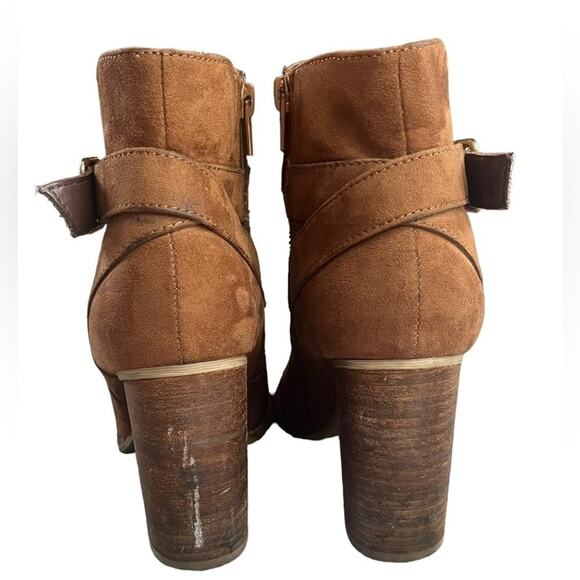 ALDO Womens Size 7 Cognac Brown Ankle Boot With Side Zipper Stacked Heel - Picture 8 of 15